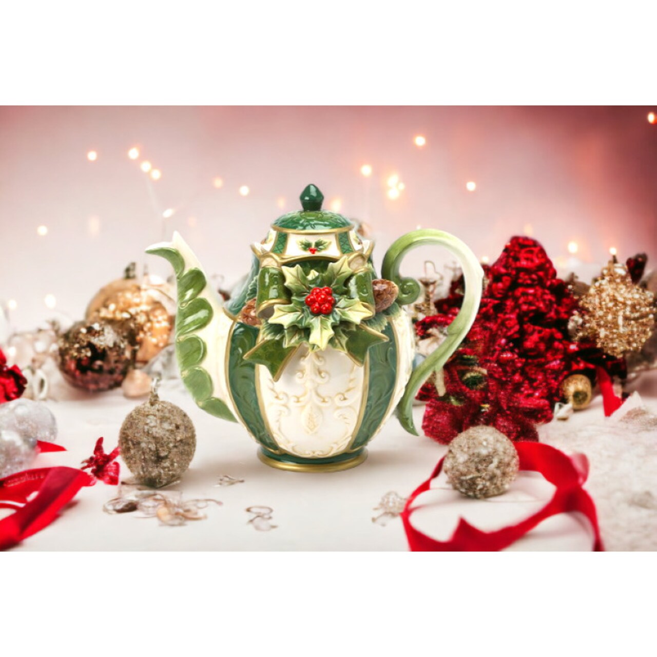 Ceramic Christmas Holly Teapot,ceramic tea Kettle for Tea for tea lovers idea
